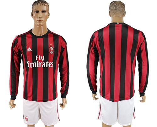 AC Milan Blank Home Long Sleeves Soccer Club Jersey - Click Image to Close